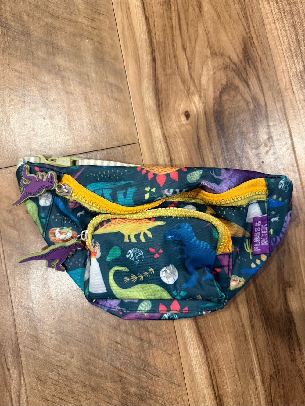 Kids Dinosaur Waist Bag with Yellow Zippers